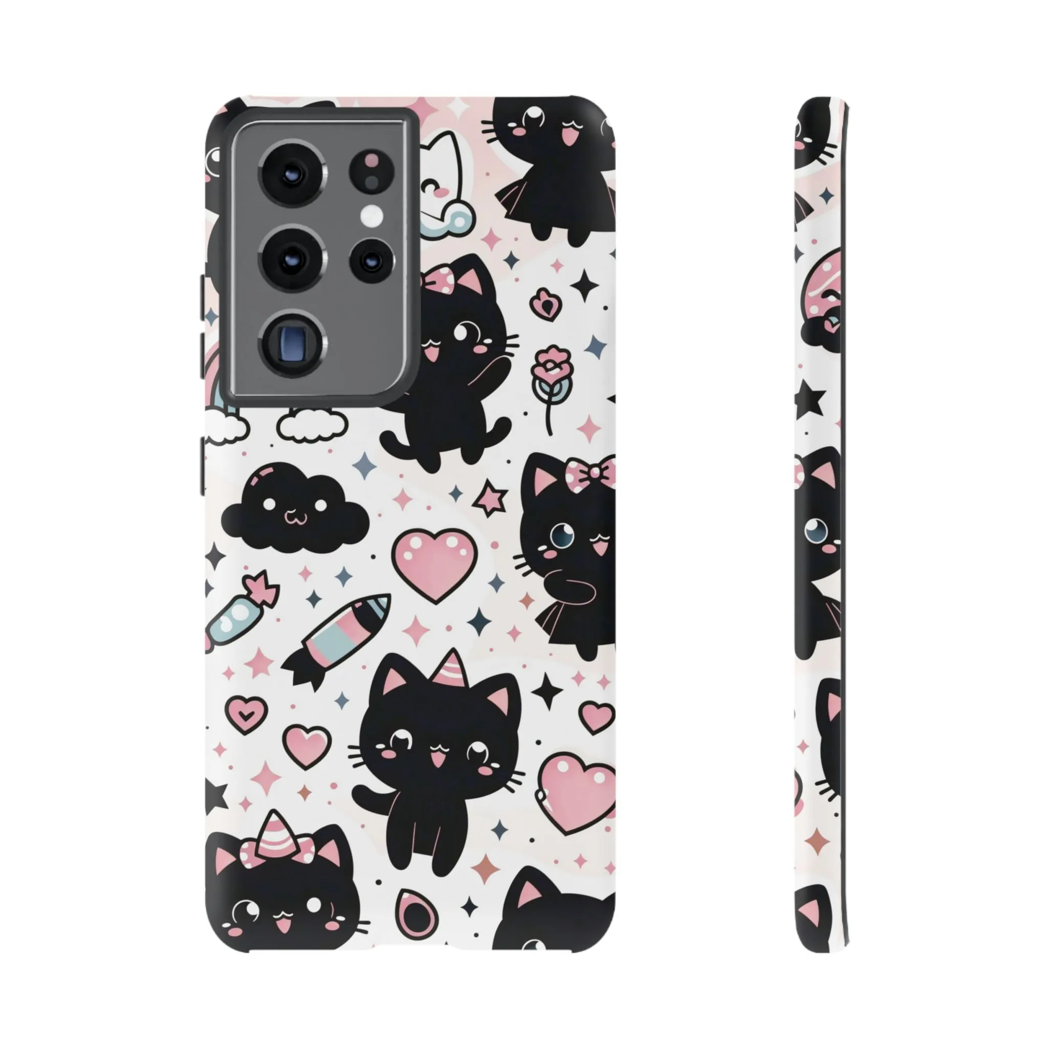 The Ultimate Kawaii Cell Phone Case: Spoil your phone with a pink background and black cats...because why not?