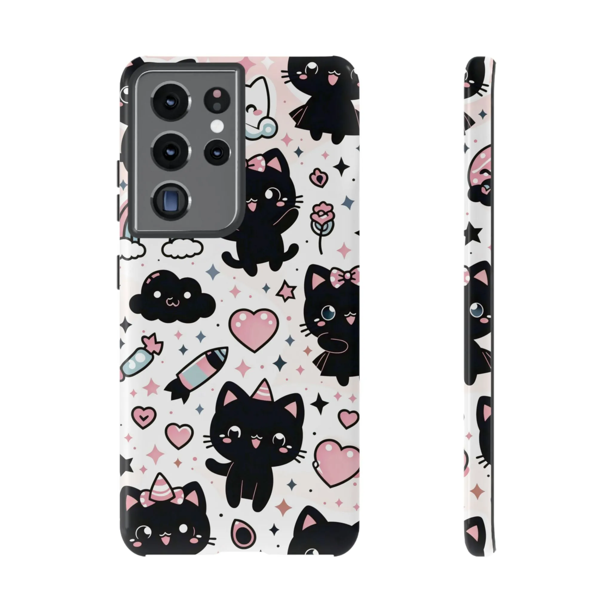 The Ultimate Kawaii Cell Phone Case: Spoil your phone with a pink background and black cats...because why not?