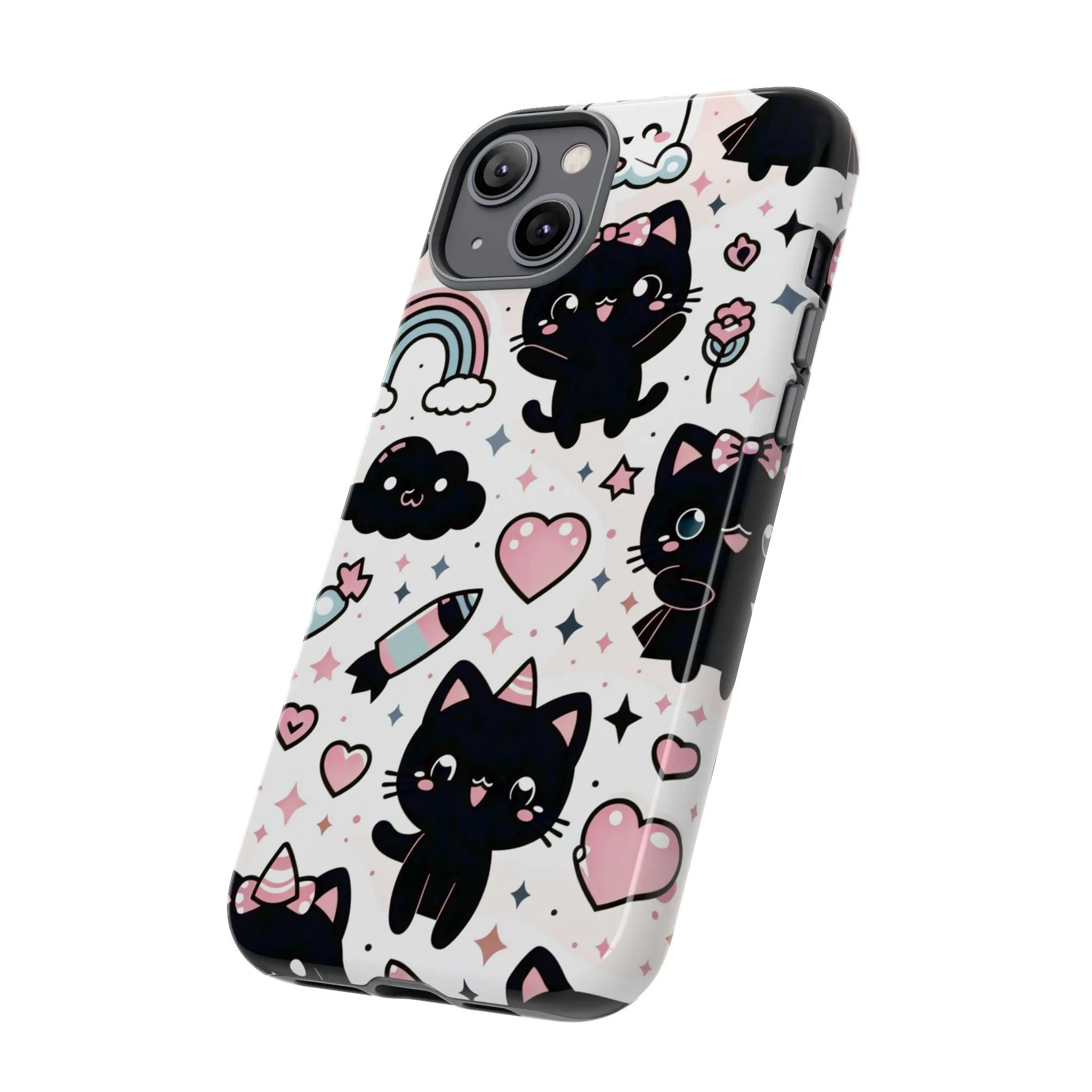 The Ultimate Kawaii Cell Phone Case: Spoil your phone with a pink background and black cats...because why not?