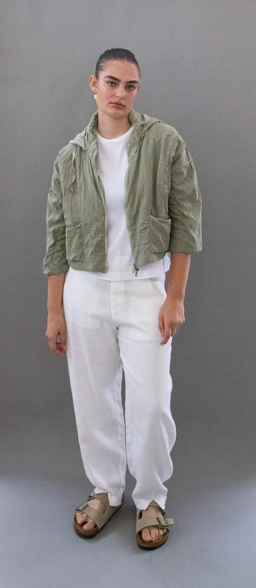 Transit Par Such Cropped Silk quilted Jacket in Green Water