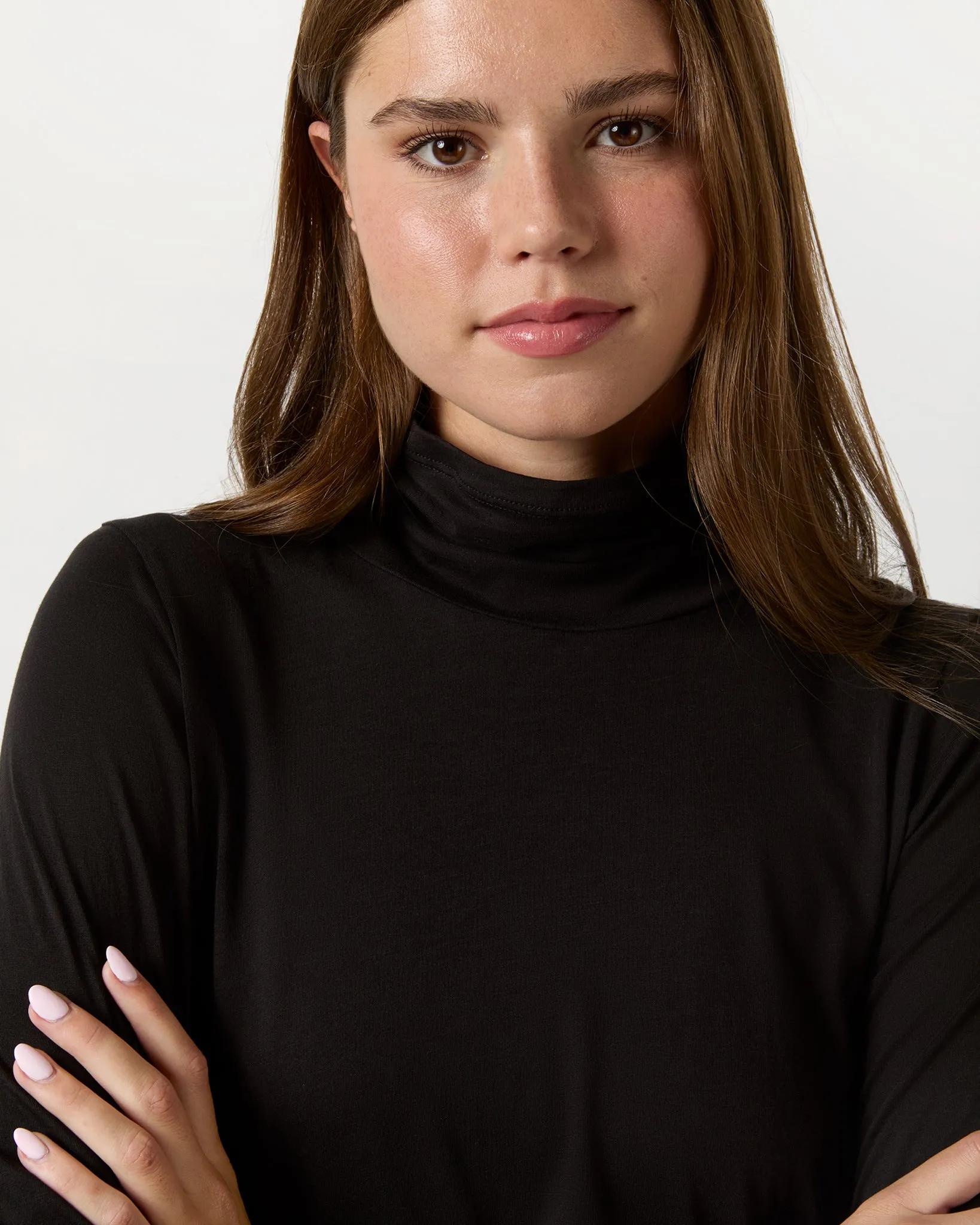 Turtleneck Tee in Black Pima Cotton