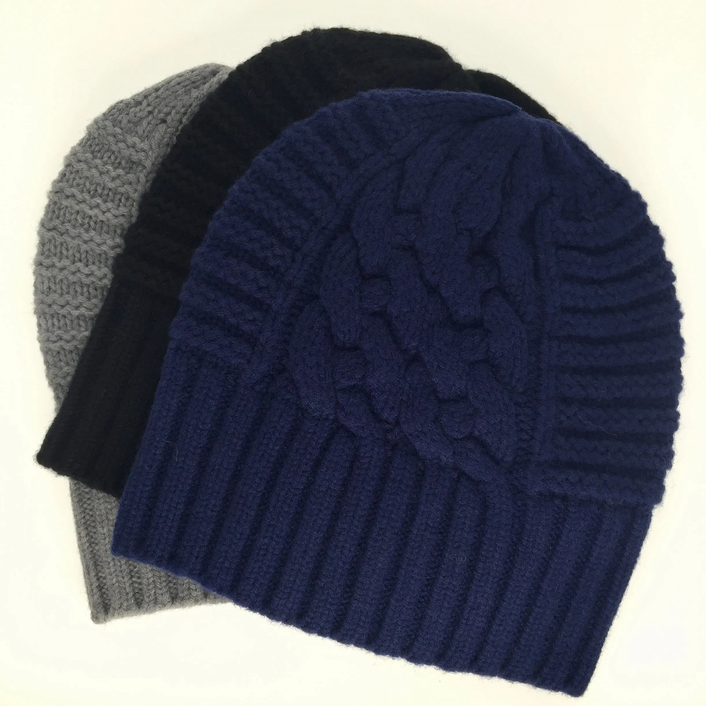 UP for ANYTHING!  100% Pure Merino Wool Jumbo Cable & Fancy Rib Beanie (no pom pom), Jett Black