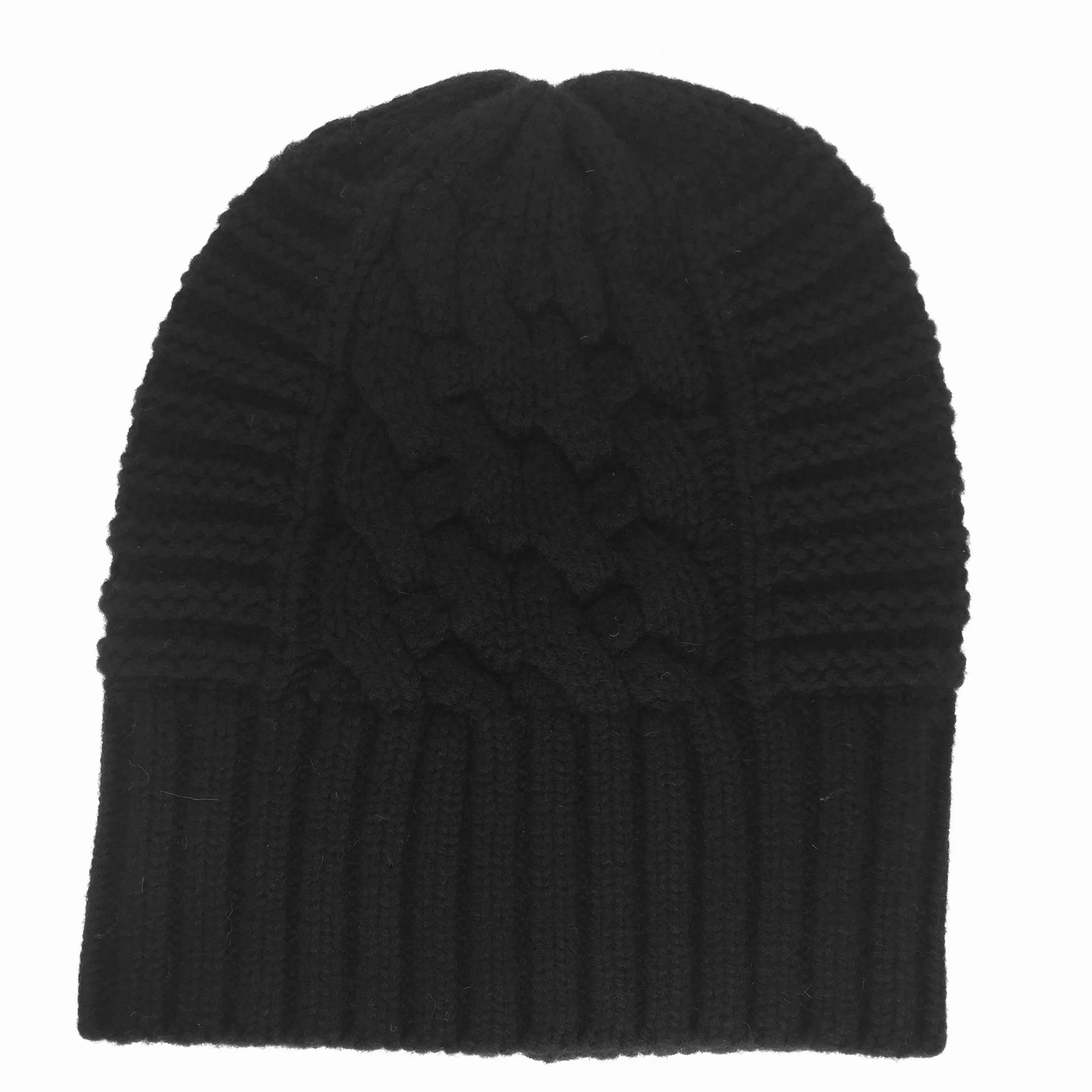 UP for ANYTHING!  100% Pure Merino Wool Jumbo Cable & Fancy Rib Beanie (no pom pom), Jett Black