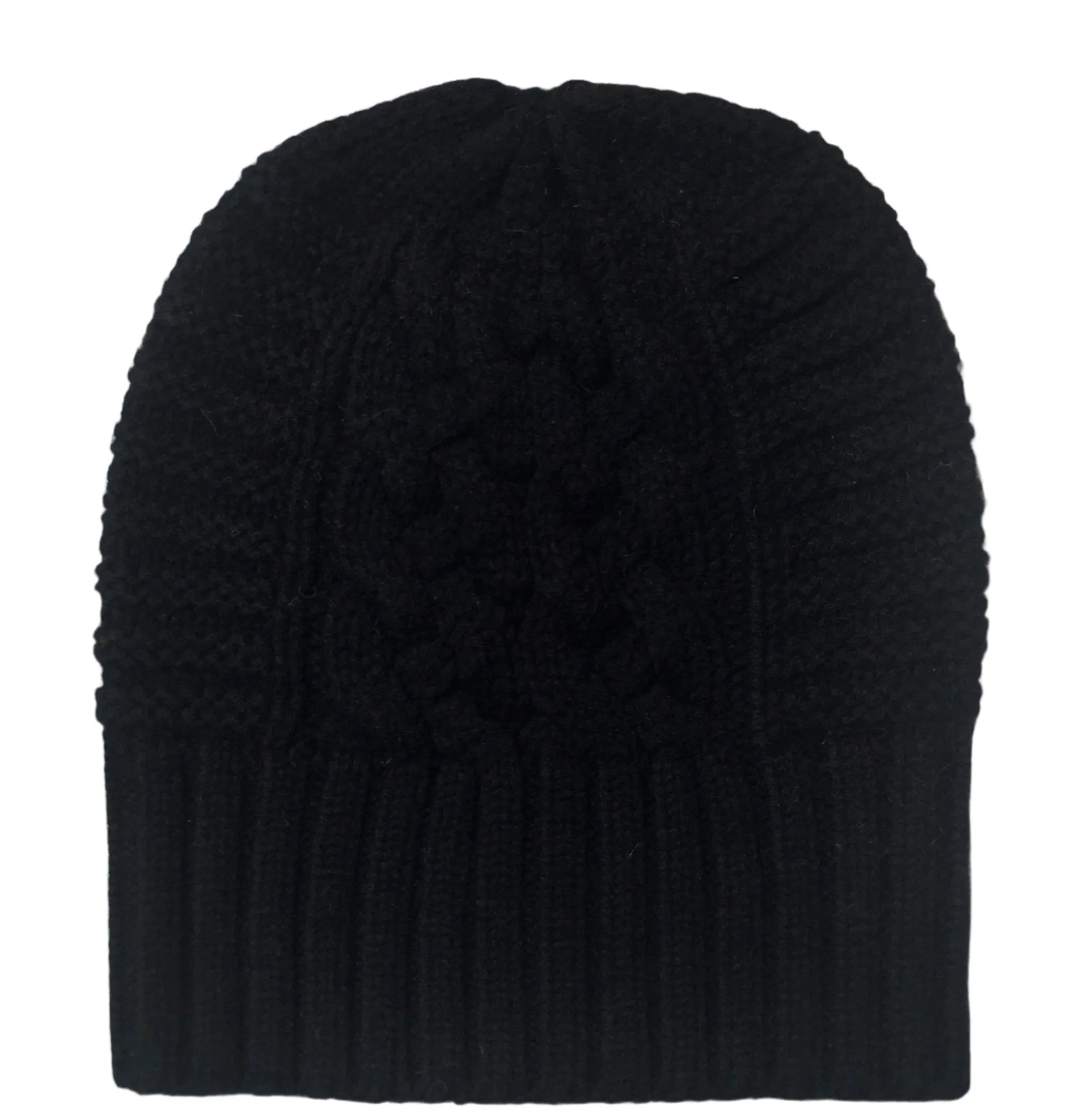 UP for ANYTHING!  100% Pure Merino Wool Jumbo Cable & Fancy Rib Beanie (no pom pom), Jett Black