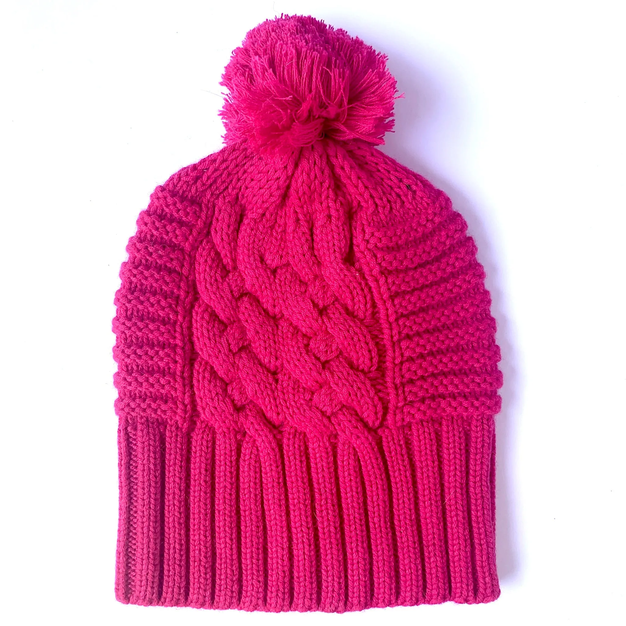 UP for ANYTHING 100% Pure Merino Wool Jumbo Cable & Fancy Rib Beanie with detachable Merino Wool Pom Pom, Lippy