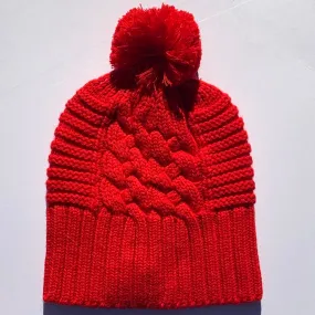 UP for ANYTHING 100% Pure Merino Wool Jumbo Cable & Fancy Rib Beanie with detachable Merino Wool Pom Pom, So Racy