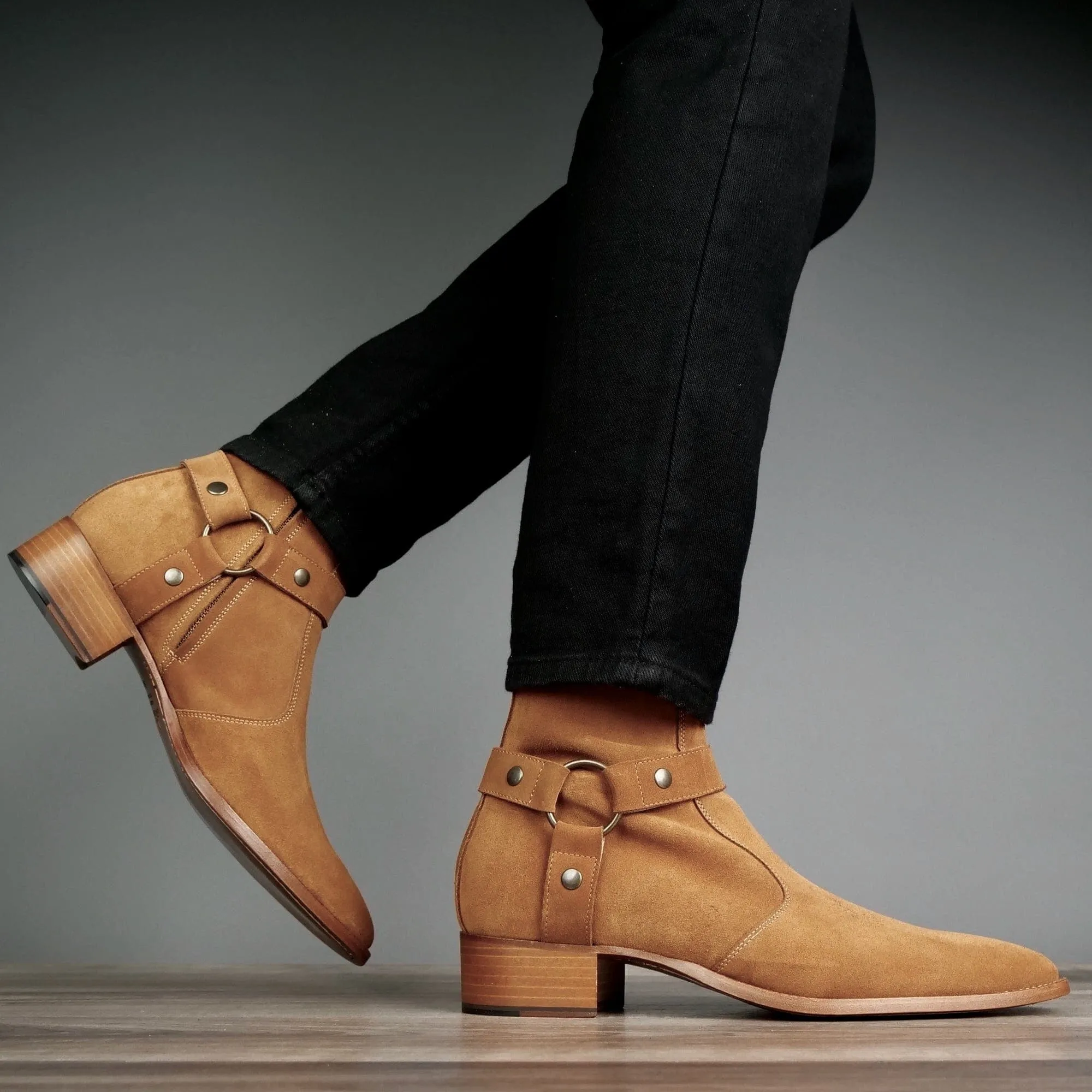 Vincent Harness Zip Boot Tan Suede