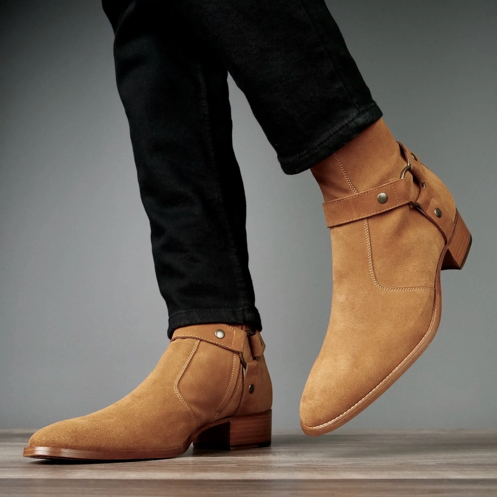 Vincent Harness Zip Boot Tan Suede