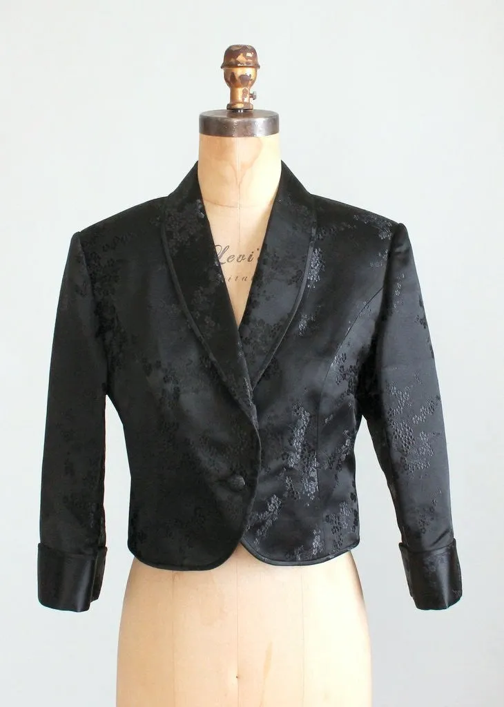 Vintage 1960s Black Silk Asian Print Jacket