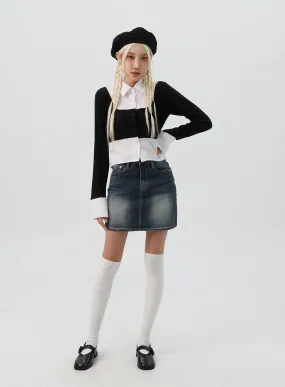 Washed Denim Mini Skirt IS311