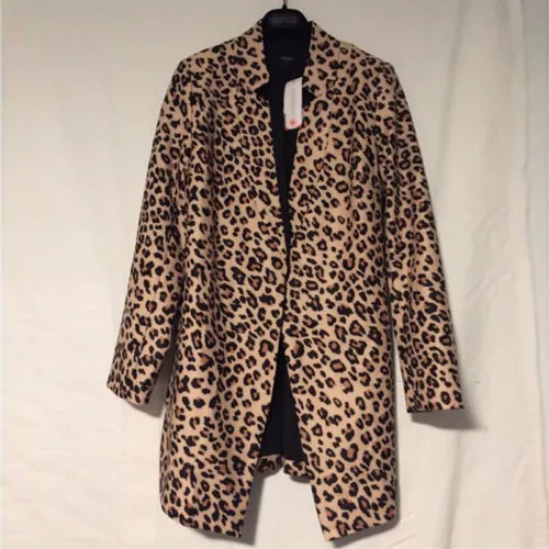 Wenkouban Women Jackets Fall Women Fashion Leopard Printed Sexy Winter Warm Wide Female Jackets Wind Coat Cardigan Long Cardigan Coat