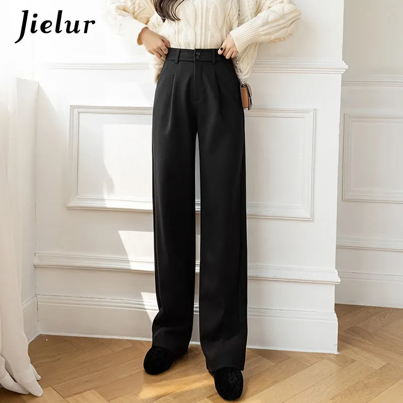 Wenkouban Woolen Wide Leg Pants Black Khaki Winter Korean Style Women Trousers High Waist Loose Straight Mopping Long Pants