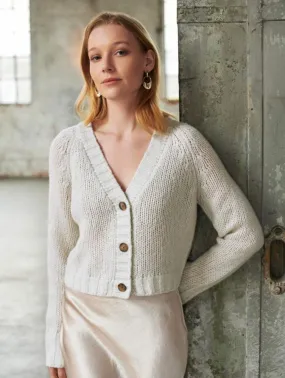 White   Warren - Lofty Cashmere Silk V Neck Cardigan in Light Grey Marl