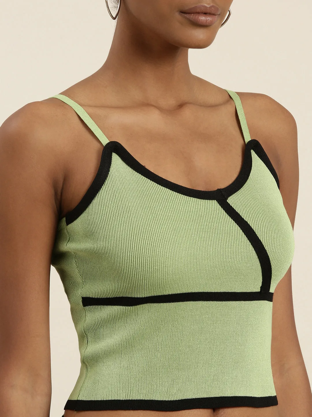 Women Green Solid Tank Crop Top