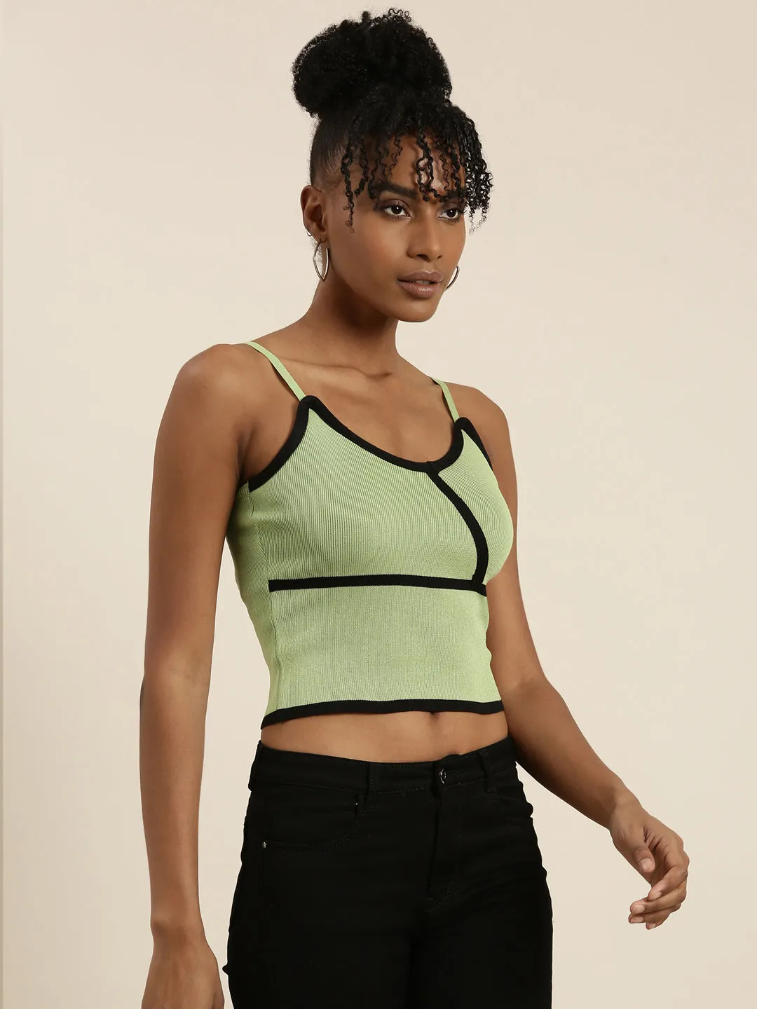 Women Green Solid Tank Crop Top