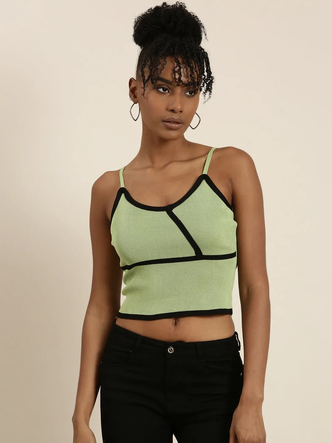 Women Green Solid Tank Crop Top