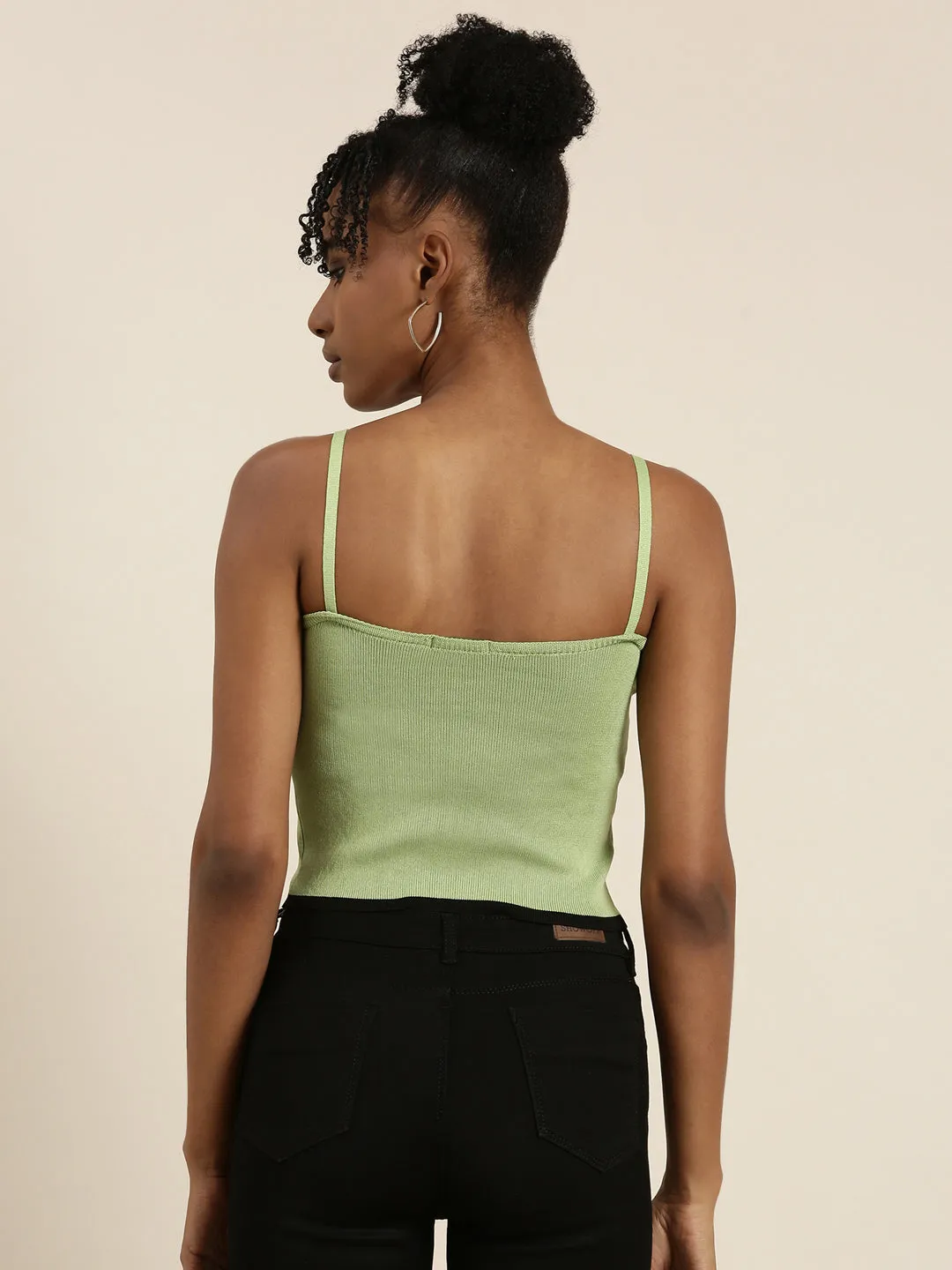 Women Green Solid Tank Crop Top