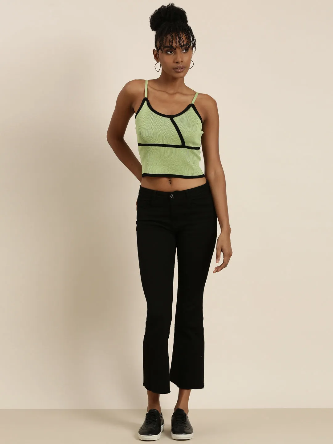 Women Green Solid Tank Crop Top