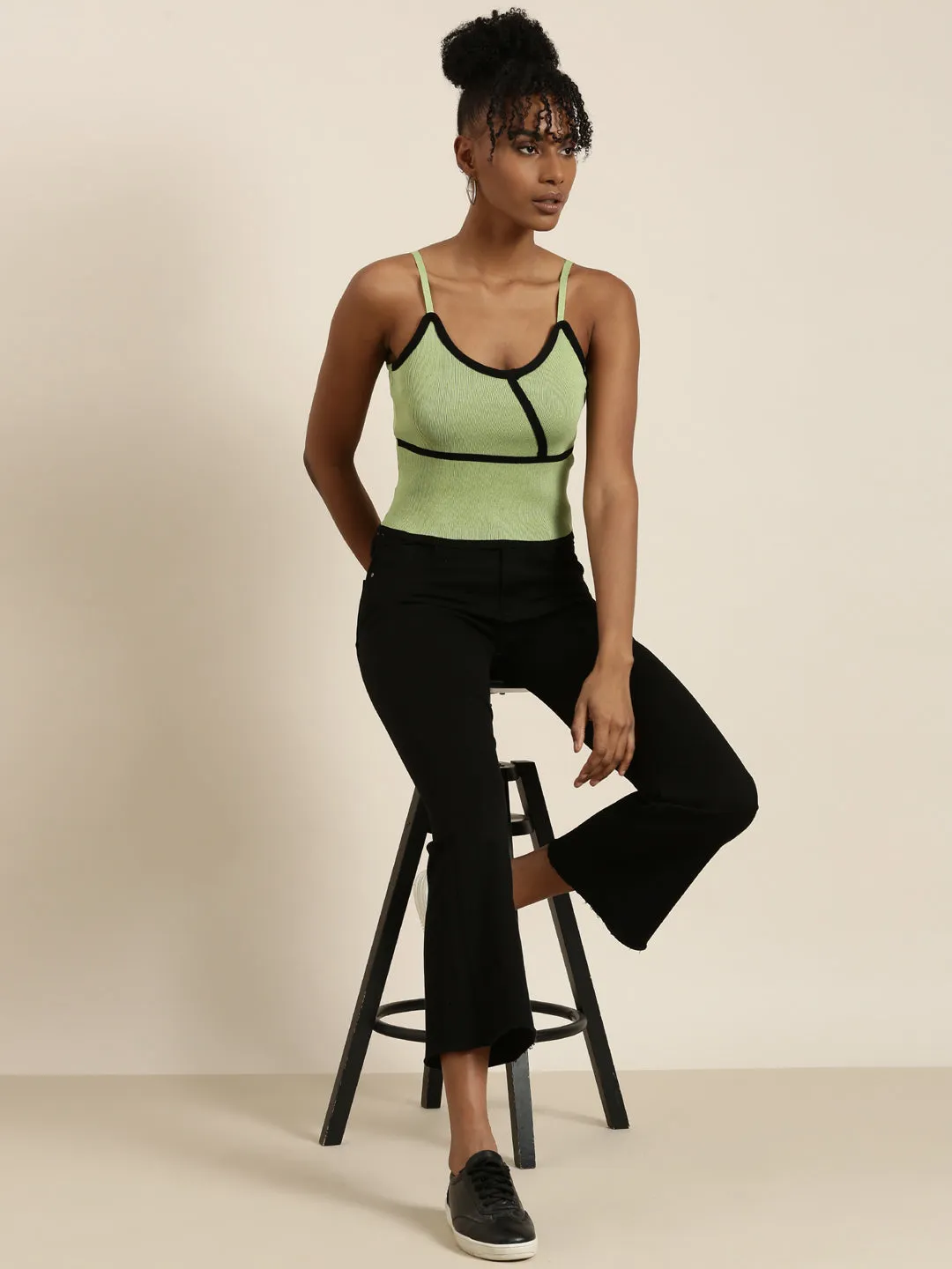 Women Green Solid Tank Crop Top