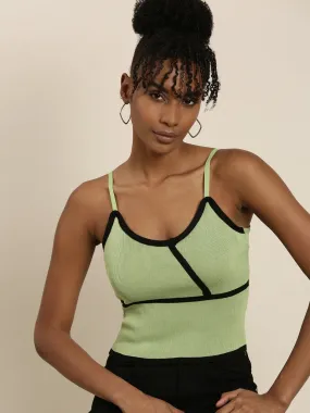 Women Green Solid Tank Crop Top