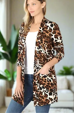 Womens Cheetah Leopard Cardigan, Plus Sizes 1xl/2xl/3xl, Brown/Black/White