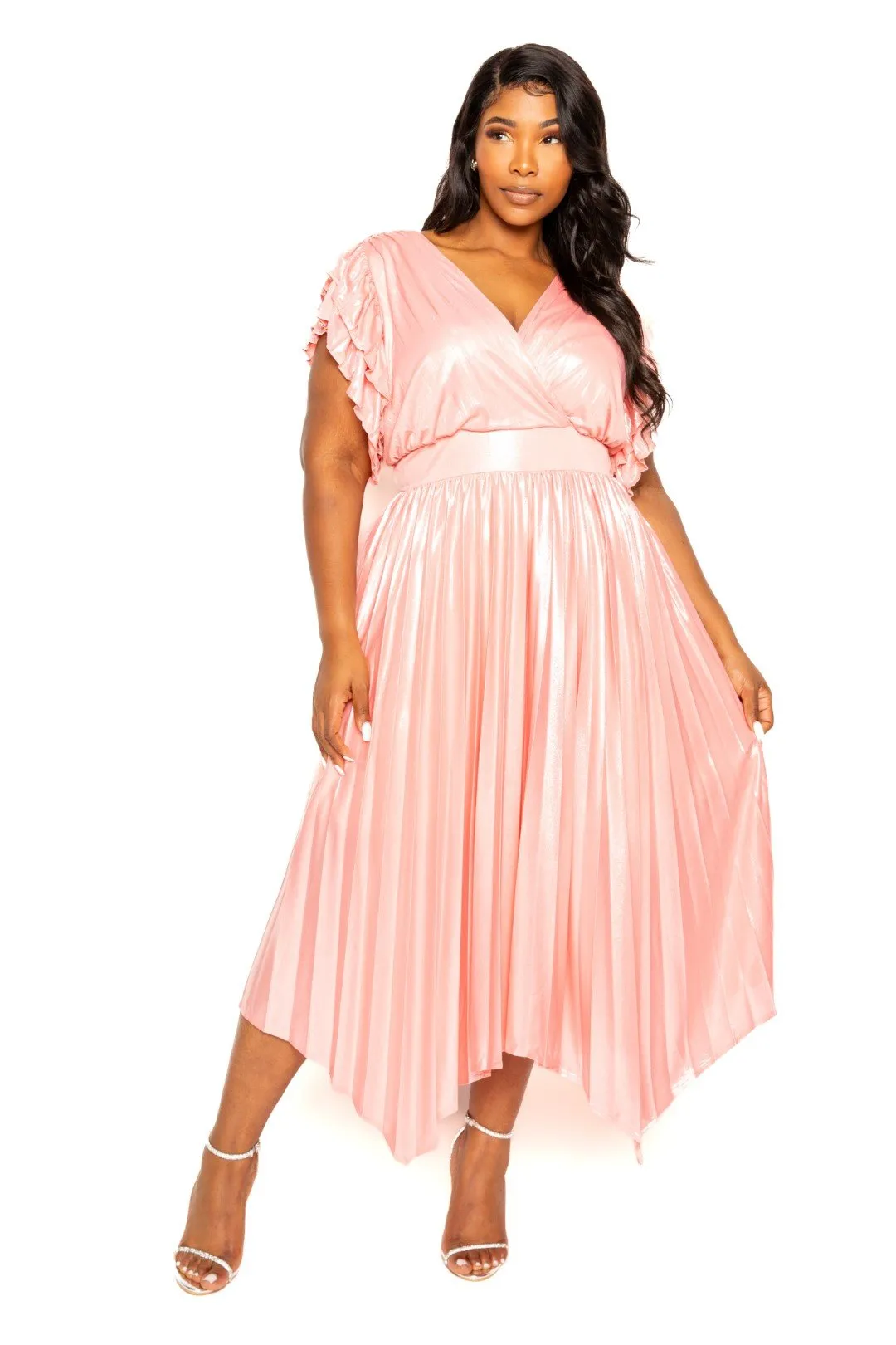 Women's Pleated flutter sleeve dress