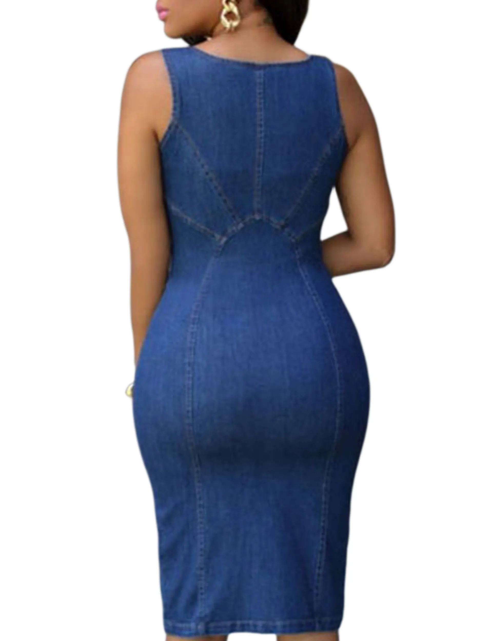 Women's Strap Zip Up Backless Sleeveless Bodycon Dark Blue Dress by Kaja Clothing - Kris Dress