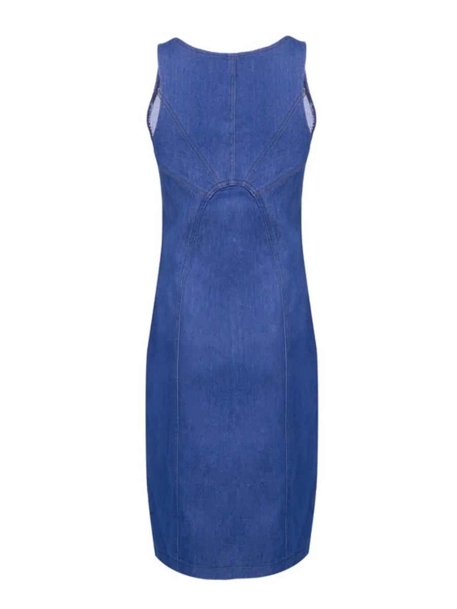 Women's Strap Zip Up Backless Sleeveless Bodycon Dark Blue Dress by Kaja Clothing - Kris Dress