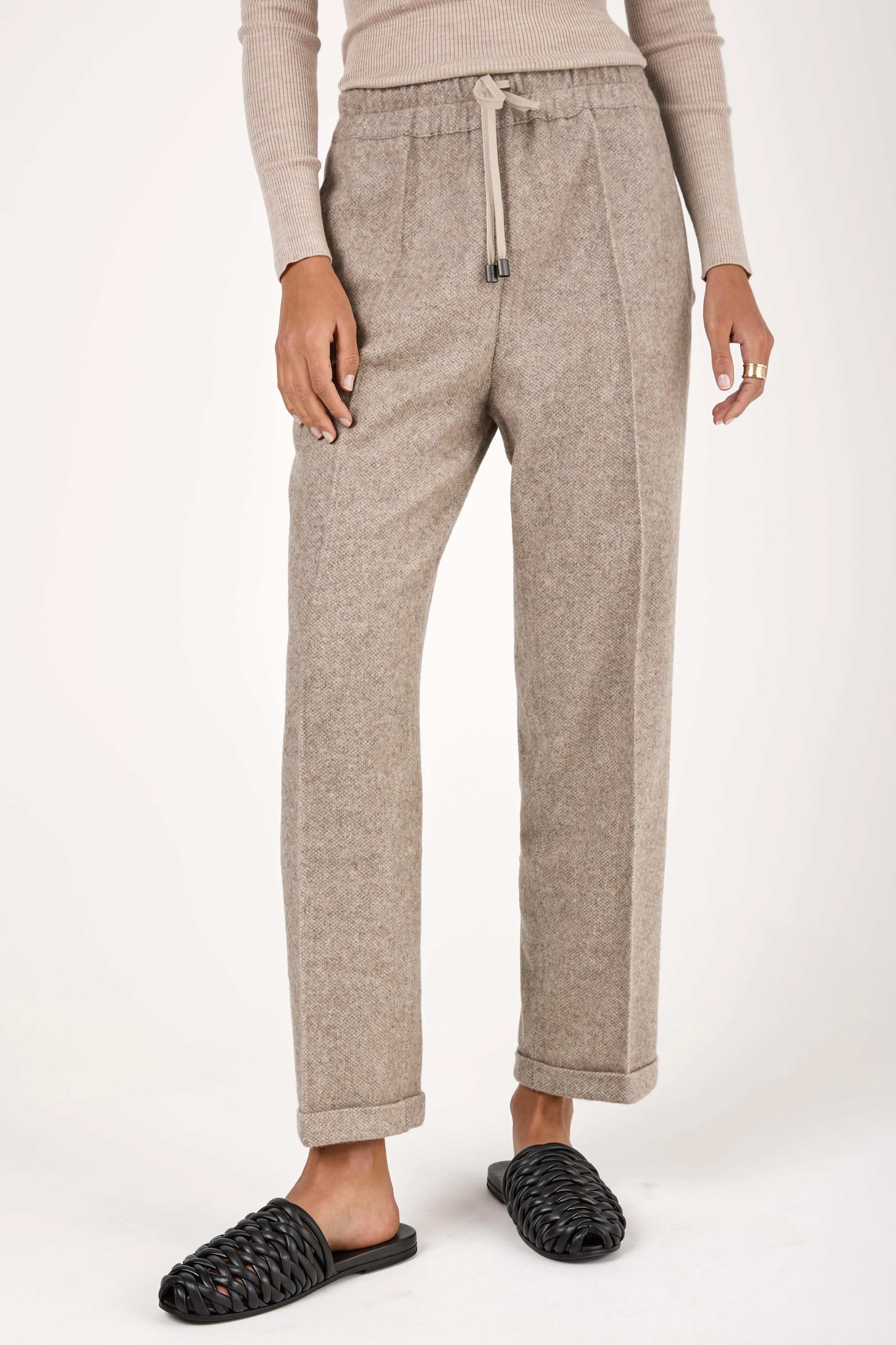 Wool and Cashmere Woven Pant in Tortora Melange