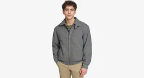 Wool Blend Laydown Collar Bomber Jacket