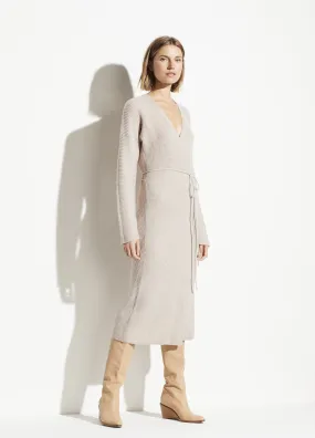 Wool Cashmere Ribbed Wrap Dress in Marble