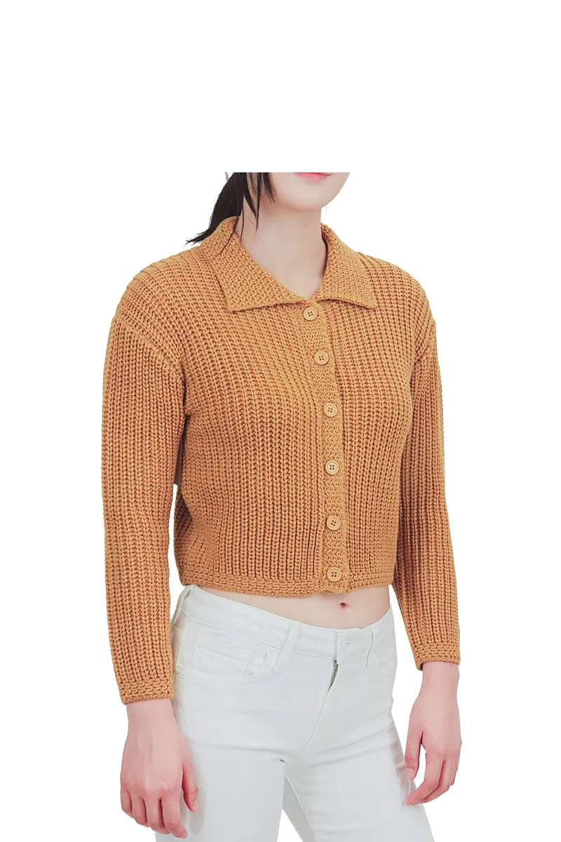 Yemak Women's 3/4 Sleeve Button Down Collar Sweater Cardigan Knitted Jacket MK8281