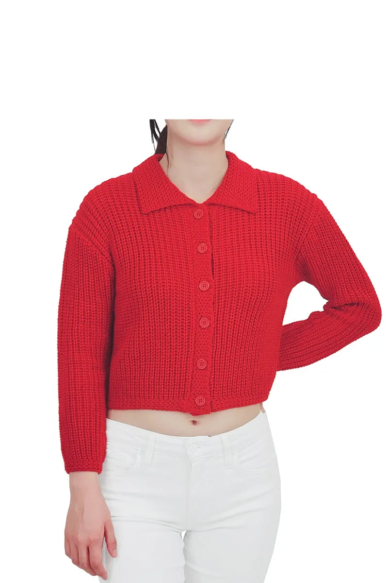 Yemak Women's 3/4 Sleeve Button Down Collar Sweater Cardigan Knitted Jacket MK8281