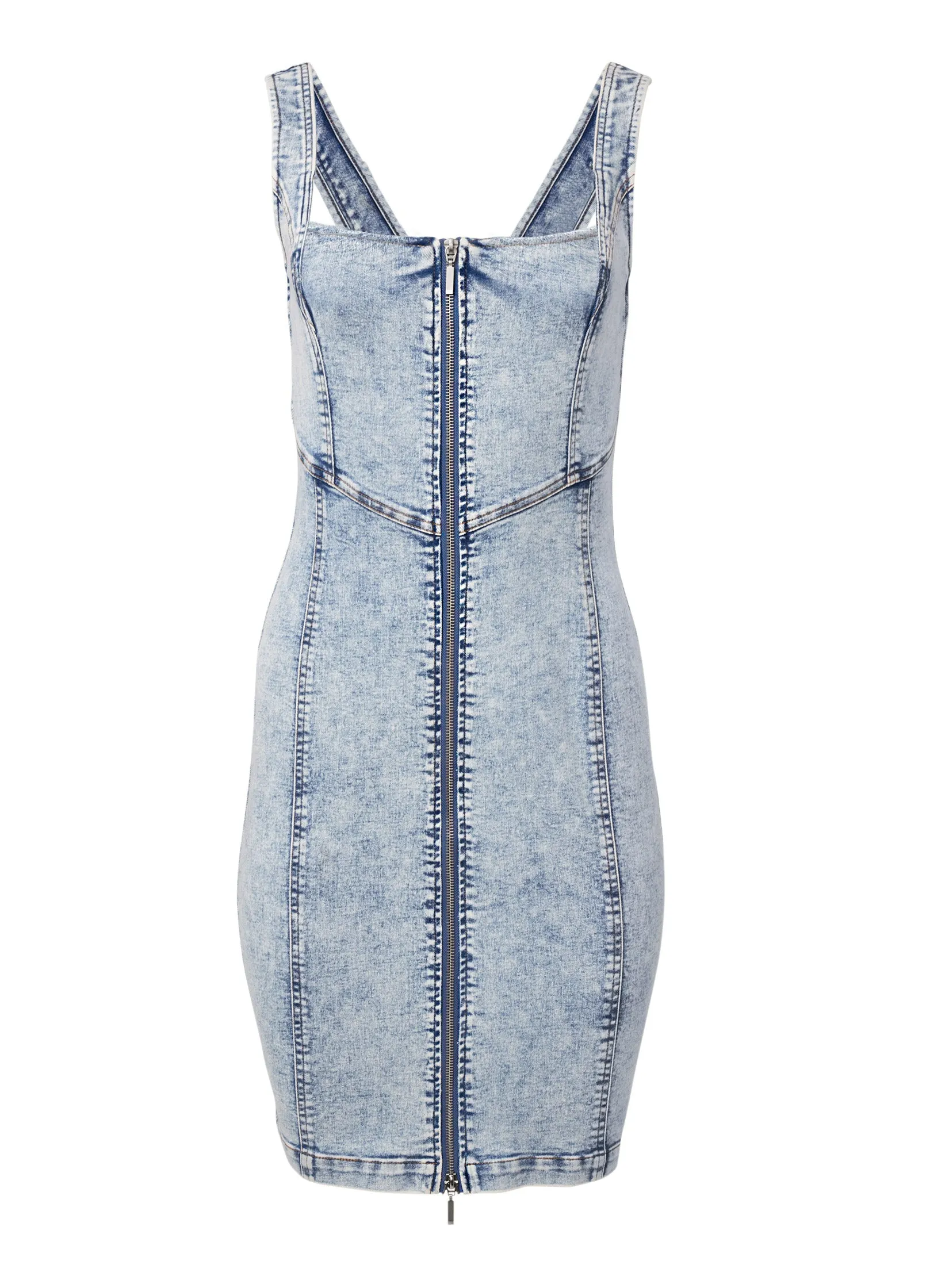 Zip-Front Tank Denim Dress - Acid Wash